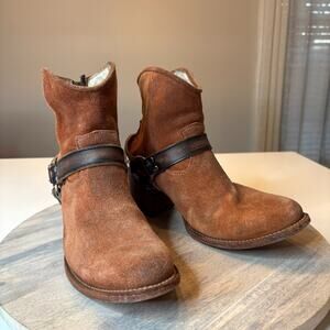 Freebird Spirit Tan Suede Harness Boots Women’s Size 10 Distressed Leather